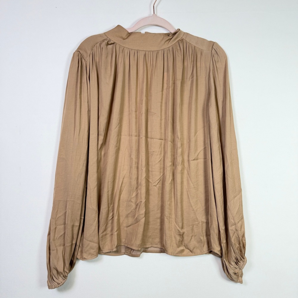 BANANA REPUBLIC Tan Mock Neck Keyhole Back Long Sleeve Blouse XL